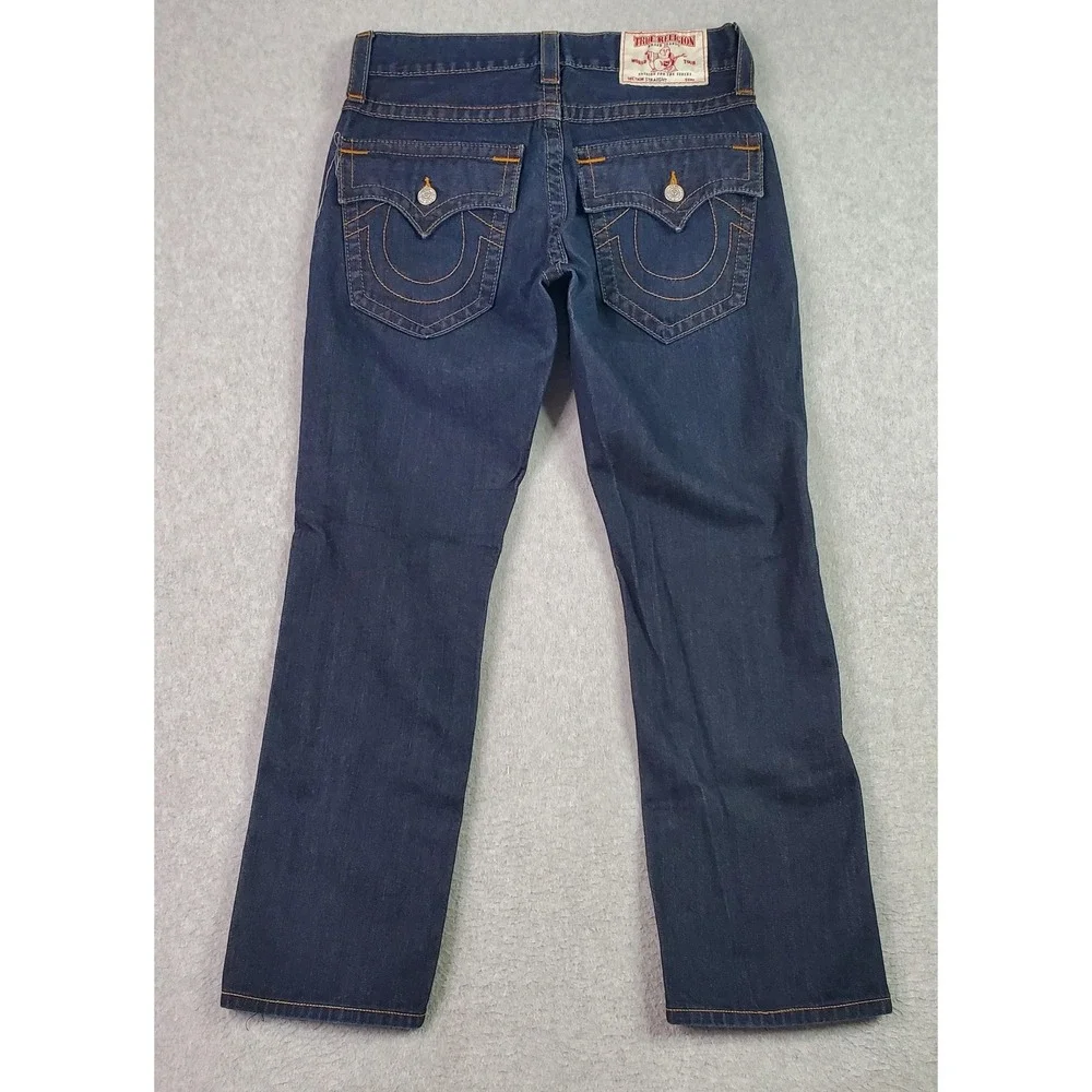 True Religion Jeans Mens 31X29 Blue Section Straight Flap Pocket Contrast Stitch